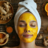 photo woman with yellow face mask towel 979520 62903